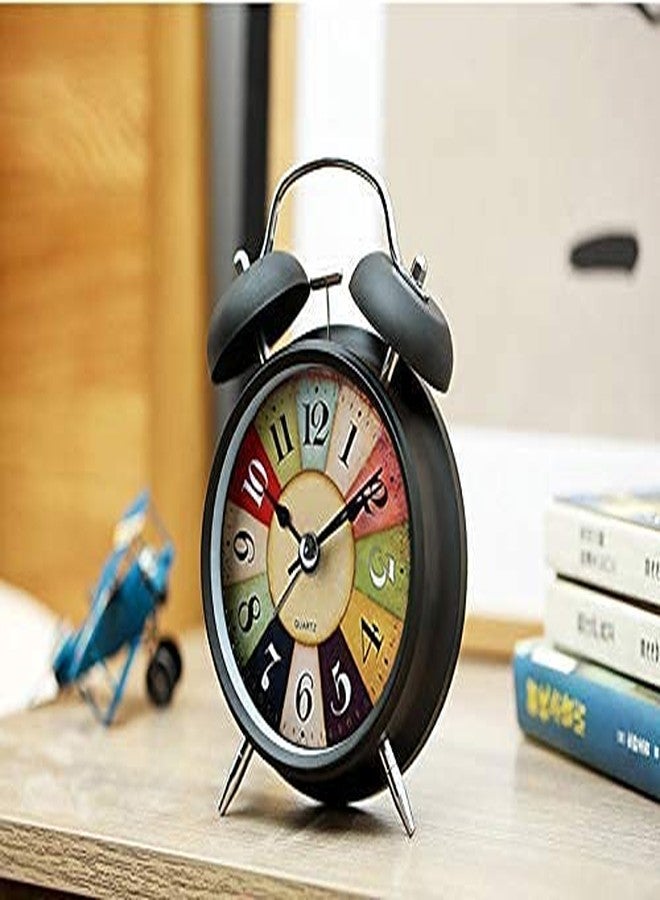 Styxon Alarm Clock Twin Bell Retro Black Metal with Backlight for Bedside Table Vintage Silent Non-Ticking Old Fashioned Decorative Desk Clocks - Image 1